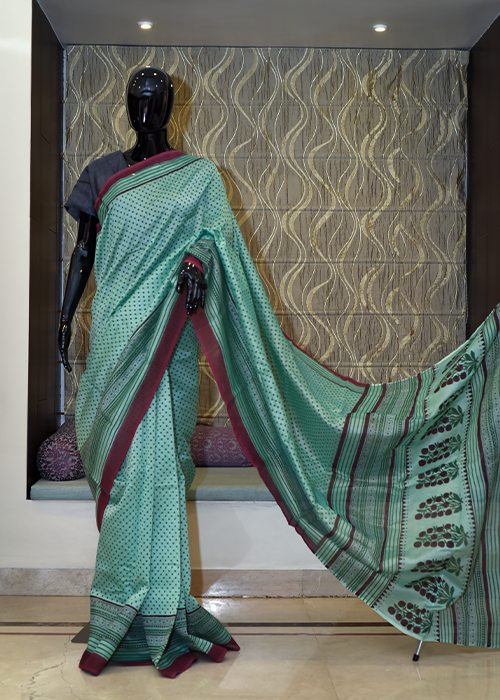Pure Silk Cotton Saree With Dye And Hand Block Print