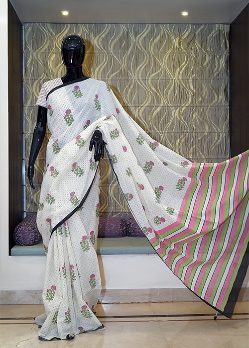 Pure Cotton Saree With Hand Block Print