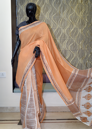 Pure Cotton Silk Saree With Dye And Hand Block