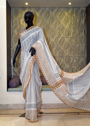 Pure Cotton Saree With Hand Block Print