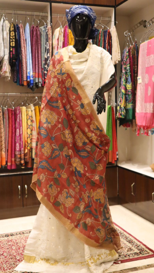 Pure Tasser Dupatta with Pure Hand Kalamkari Work all over