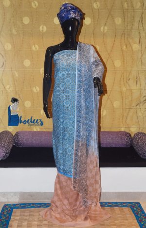 Pure Cotton Salwer Suit Pieces with Bagru Print and Chiffon Dupatta