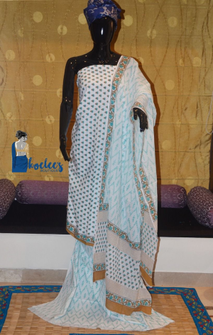 Pure Cotton Salwer Suit Pieces with Bagru Print & Chiffon Dupatta