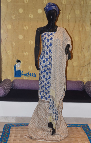 Pure Cotton Salwer Suit Pieces with Bagru Print and Chiffon Dupatta