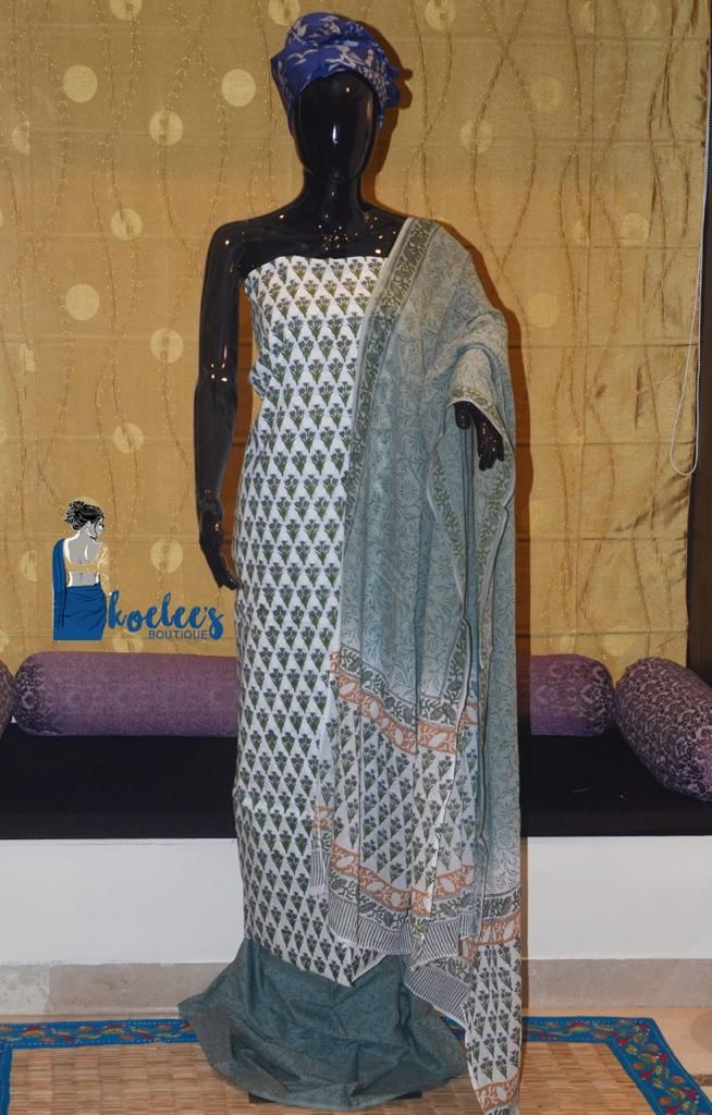 Pure Cotton Salwer Suit Pieces With Cotton Dupatta