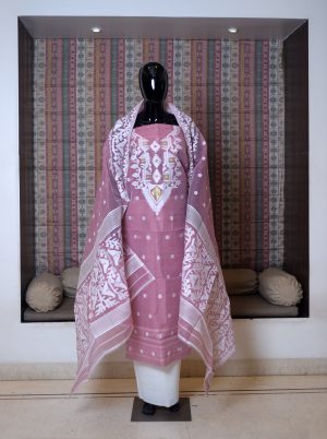 Pure Hand Woven Cotton Salwer Suit Piece Set Of -3 Dhakai Work Weaving