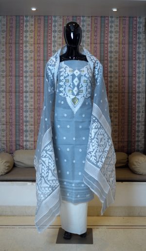 Pure Hand Woven Cotton Salwer Suit Piece Set Of -3 Dhakai Work Weaving