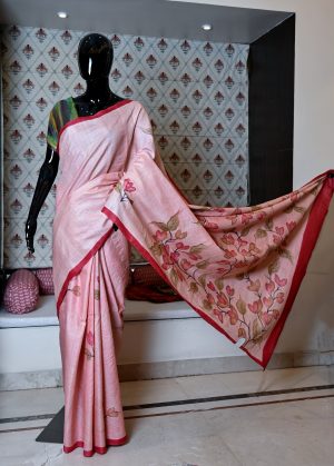 Pure Tasser Silk Hand Woven Saree with Shaded Colour and Hand Paint