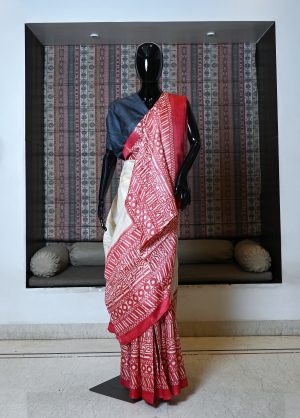 Pure Hand Silk Saree With Hand Block Print