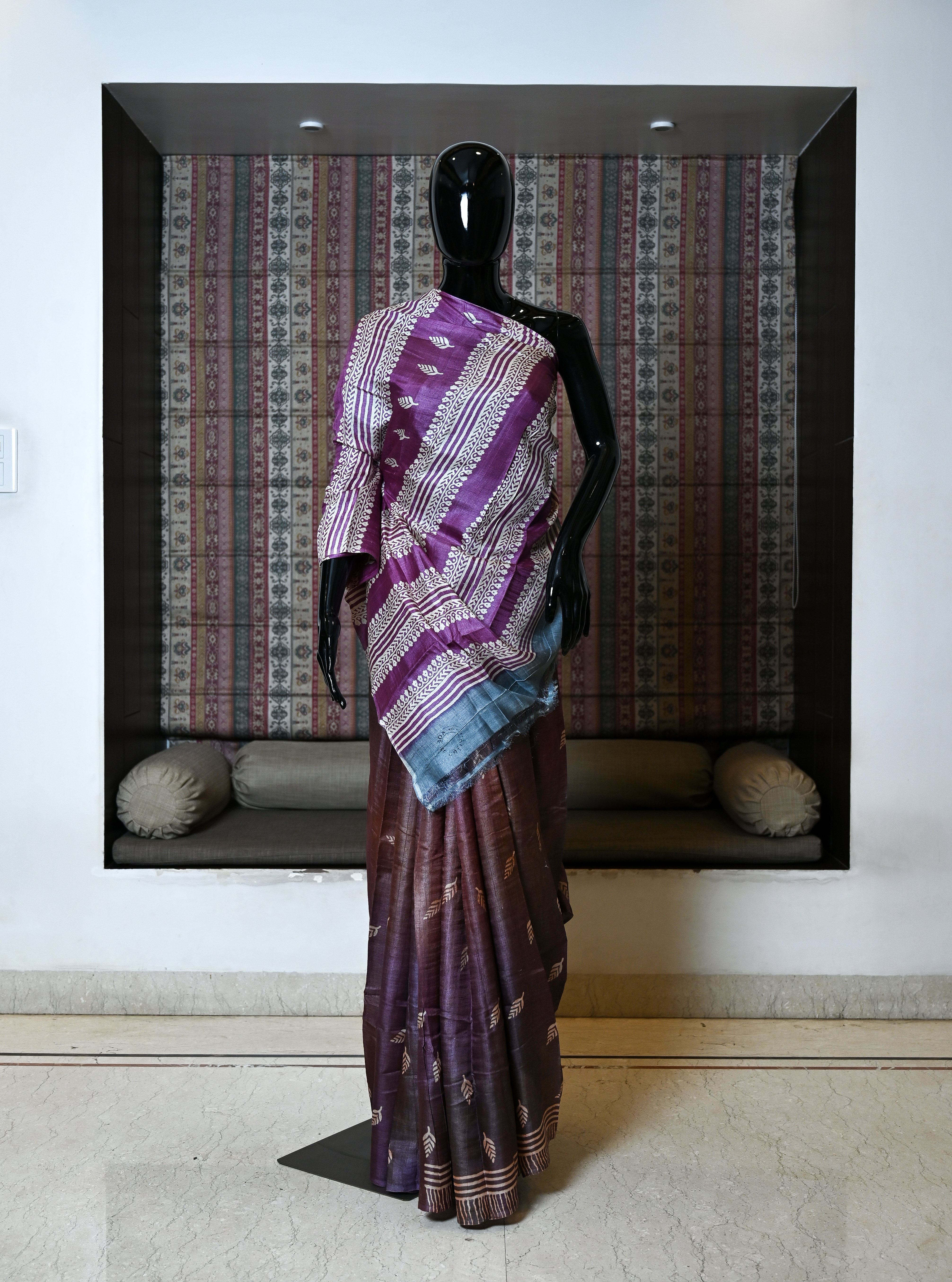 Pure Hand Woven Tasser Saree With Shaded Colour And Hand Block Print