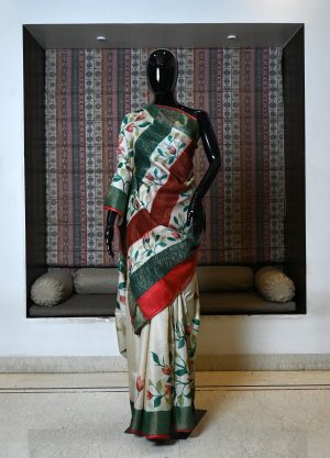 Pure Hand Woven Tasser Saree With Zari Border And Hand Painted