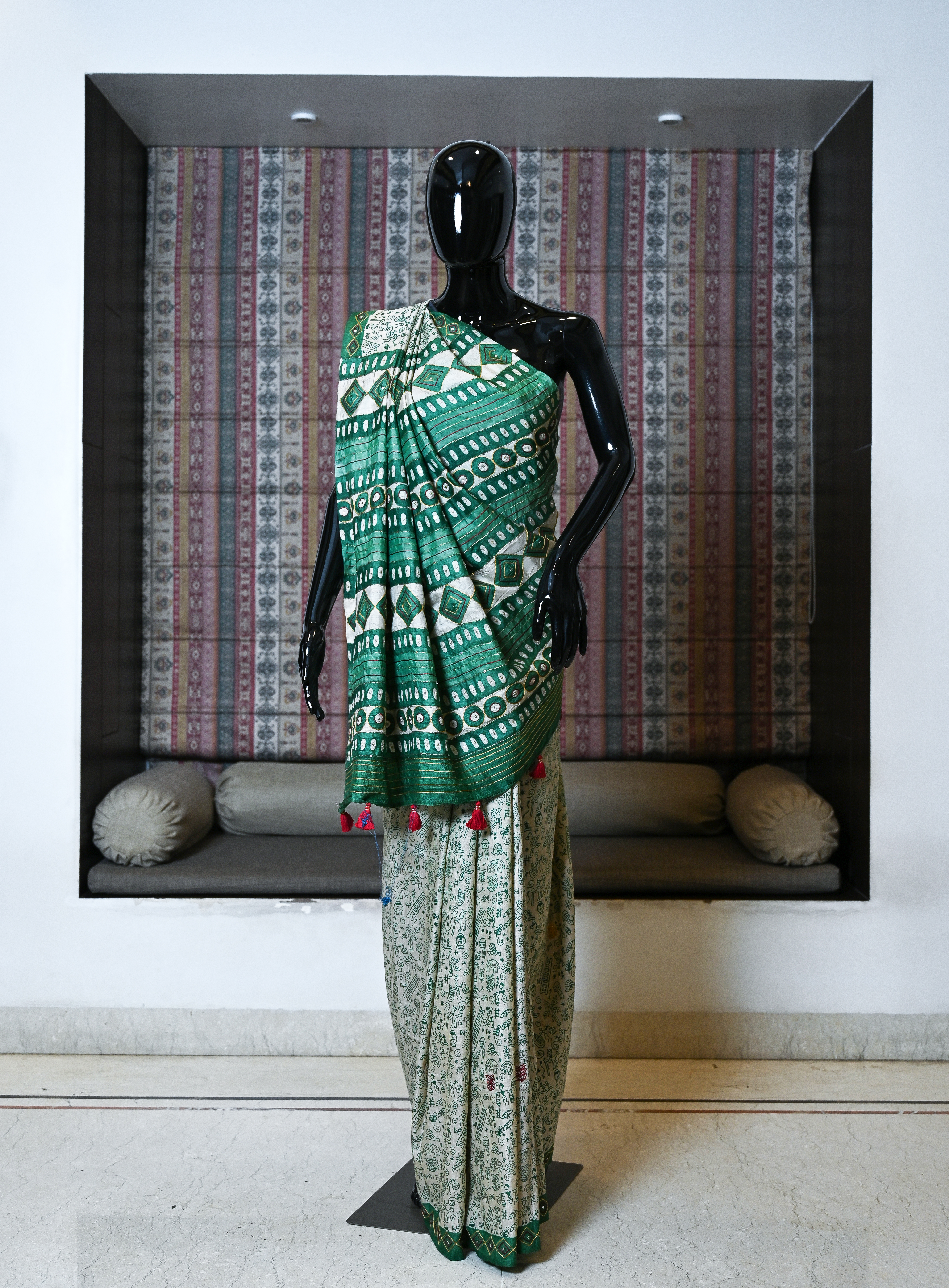 Pure Hand Woven Tasser Saree With Hand Block Print And Zardoshi Work