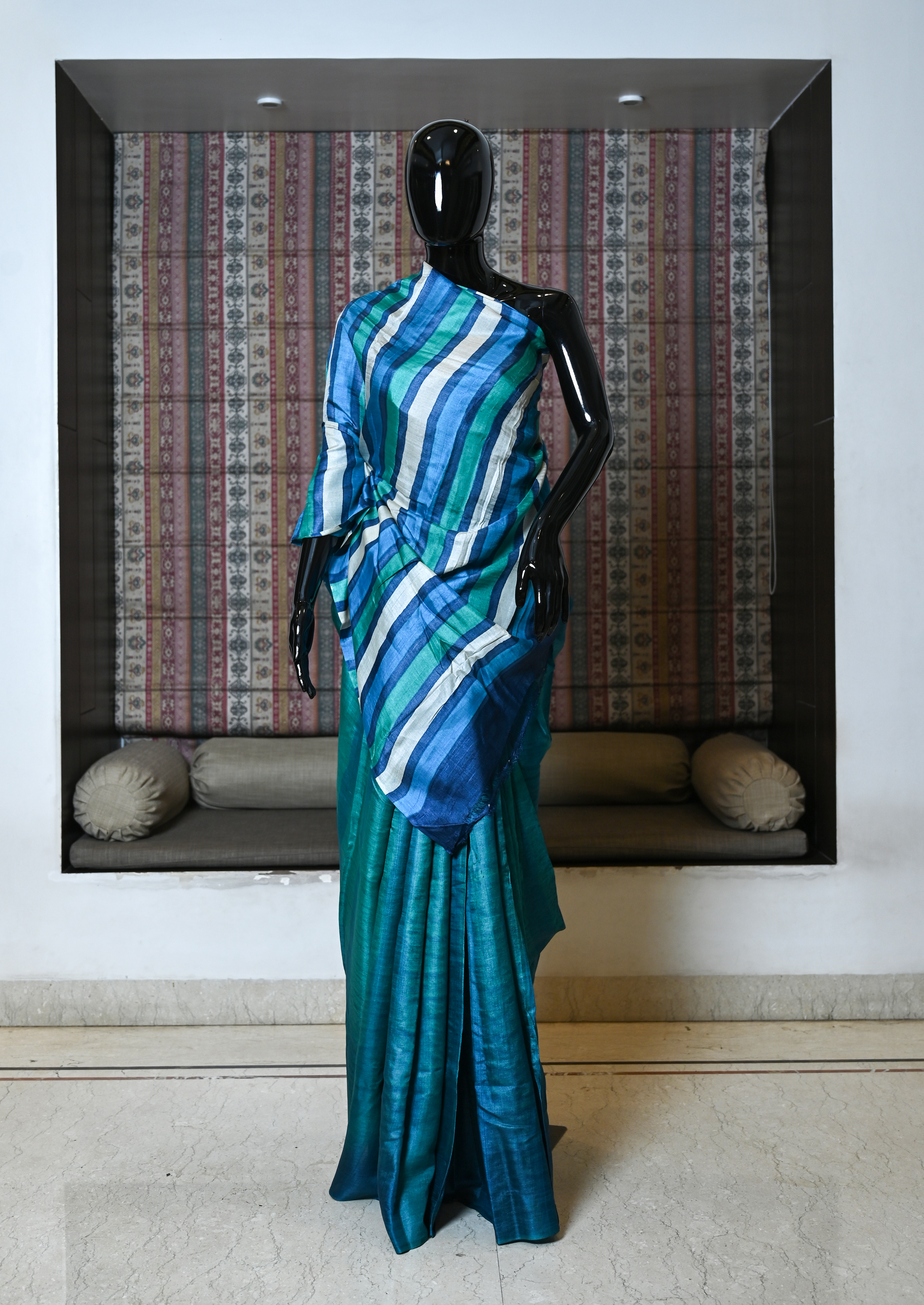 Pure Hand Woven Tasser Saree With Hand Painted And Kalamkari Blouse Piece