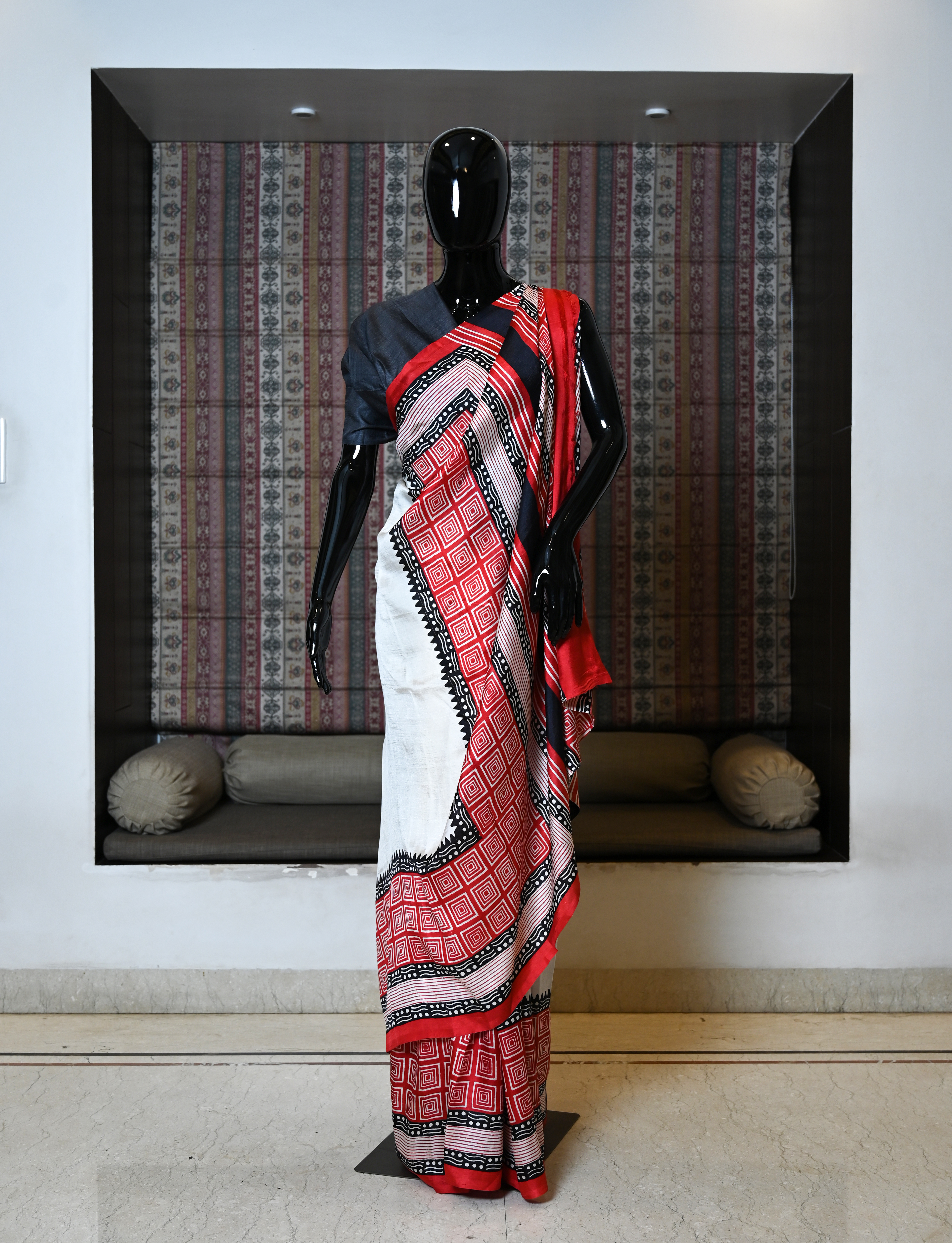 Pure Hand Woven Tasser Saree With Hand Block Print