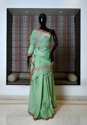 Pure Hand Woven Bengal Cotton Saree With Border And Jamdani Work Weaving