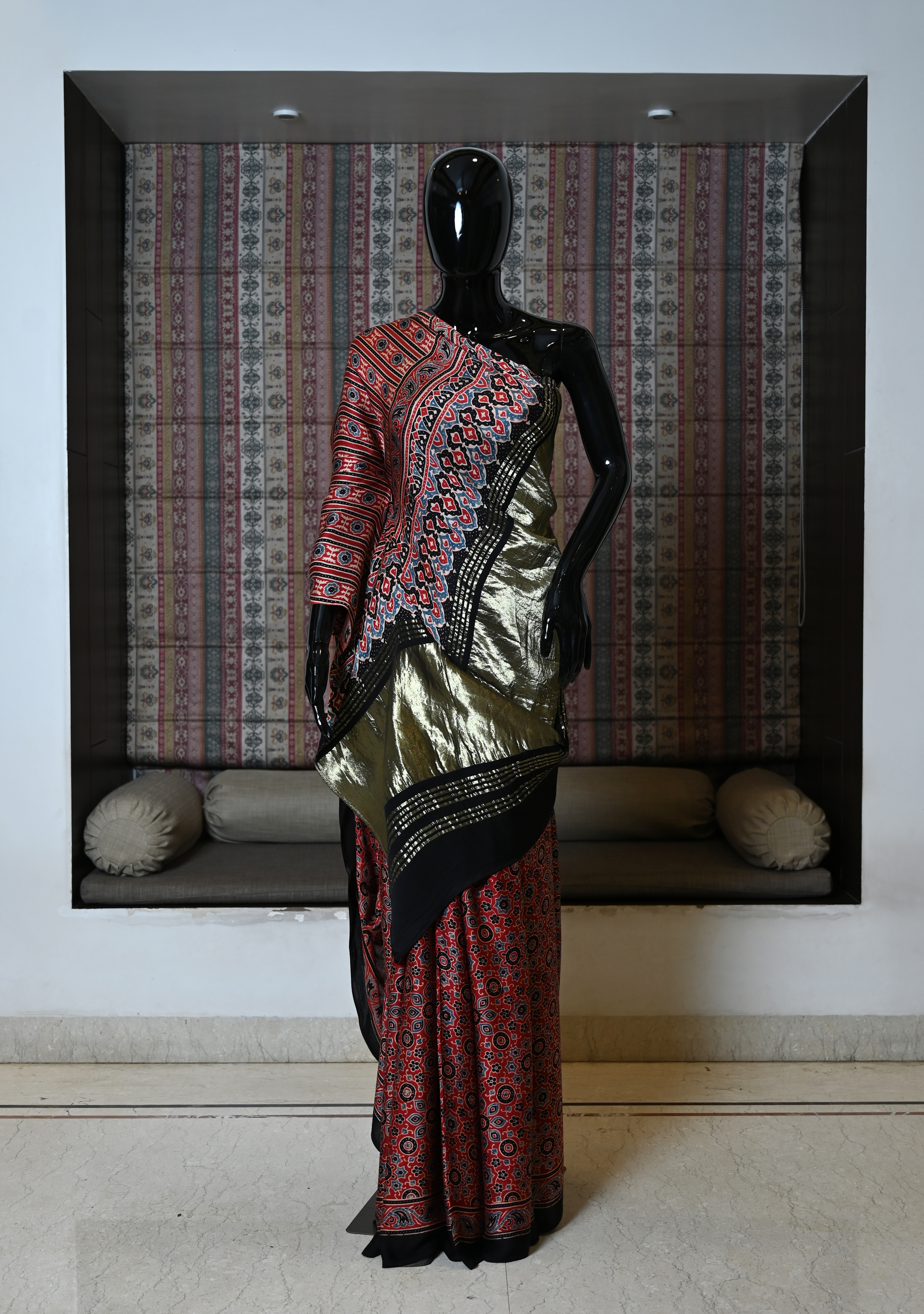 Pure model silk saree with Zari work border and Ajrakh work