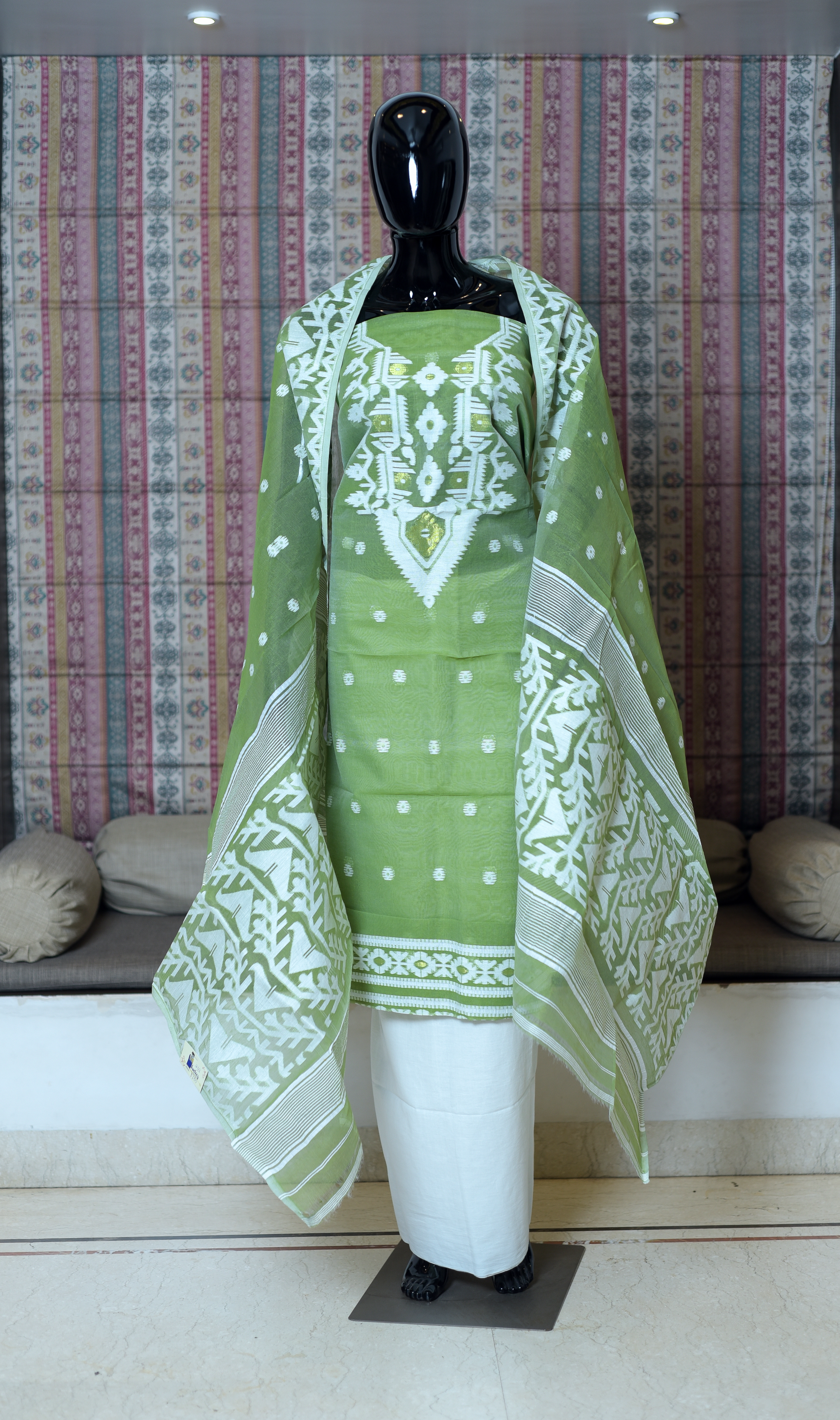 Pure Hand Woven Cotton Salwer Suit Piece Set Of -3 Dhakai Work Weaving