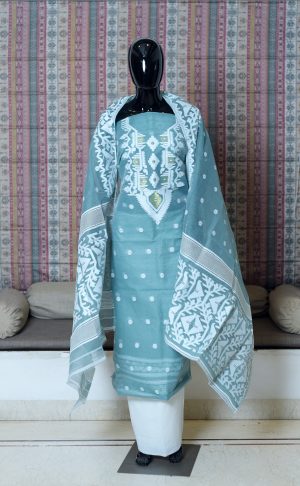 Pure Hand Woven Cotton Salwer Suit Piece Set Of -3 Dhakai Work Weaving
